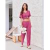 imageEkouaer Pajamas for Women Set 2 Piece Short Sleeve Tops with Long Pants V Neck Soft Pjs Casual Lounge Set with PocketsRose Red