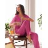 imageEkouaer Pajamas for Women Set 2 Piece Short Sleeve Tops with Long Pants V Neck Soft Pjs Casual Lounge Set with PocketsRose Red