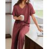 imageEkouaer Pajamas for Women Set 2 Piece Short Sleeve Tops with Long Pants V Neck Soft Pjs Casual Lounge Set with PocketsWine Red