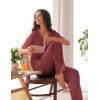 imageEkouaer Pajamas for Women Set 2 Piece Short Sleeve Tops with Long Pants V Neck Soft Pjs Casual Lounge Set with PocketsWine Red