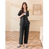 imageEkouaer Womens Cotton Pajamas Set Short Sleeve Button Down Pjs 2 Piece Soft Sleepwear with Long Pants Lounge SetBlack
