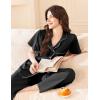 imageEkouaer Womens Cotton Pajamas Set Short Sleeve Button Down Pjs 2 Piece Soft Sleepwear with Long Pants Lounge SetBlack