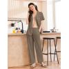 imageEkouaer Womens Cotton Pajamas Set Short Sleeve Button Down Pjs 2 Piece Soft Sleepwear with Long Pants Lounge SetBrown