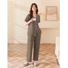imageEkouaer Womens Cotton Pajamas Set Short Sleeve Button Down Pjs 2 Piece Soft Sleepwear with Long Pants Lounge SetBrown