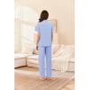 imageEkouaer Womens Cotton Pajamas Set Short Sleeve Button Down Pjs 2 Piece Soft Sleepwear with Long Pants Lounge SetClear Blue