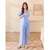 imageEkouaer Womens Cotton Pajamas Set Short Sleeve Button Down Pjs 2 Piece Soft Sleepwear with Long Pants Lounge SetClear Blue