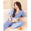 imageEkouaer Womens Cotton Pajamas Set Short Sleeve Button Down Pjs 2 Piece Soft Sleepwear with Long Pants Lounge SetClear Blue