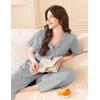imageEkouaer Womens Cotton Pajamas Set Short Sleeve Button Down Pjs 2 Piece Soft Sleepwear with Long Pants Lounge SetLight Grey
