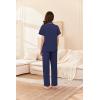 imageEkouaer Womens Cotton Pajamas Set Short Sleeve Button Down Pjs 2 Piece Soft Sleepwear with Long Pants Lounge SetNavy Blue