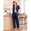 imageEkouaer Womens Cotton Pajamas Set Short Sleeve Button Down Pjs 2 Piece Soft Sleepwear with Long Pants Lounge SetNavy Blue