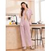 imageEkouaer Womens Cotton Pajamas Set Short Sleeve Button Down Pjs 2 Piece Soft Sleepwear with Long Pants Lounge SetPink