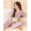 imageEkouaer Womens Cotton Pajamas Set Short Sleeve Button Down Pjs 2 Piece Soft Sleepwear with Long Pants Lounge SetPink