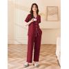 imageEkouaer Womens Cotton Pajamas Set Short Sleeve Button Down Pjs 2 Piece Soft Sleepwear with Long Pants Lounge SetWine Red