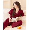 imageEkouaer Womens Cotton Pajamas Set Short Sleeve Button Down Pjs 2 Piece Soft Sleepwear with Long Pants Lounge SetWine Red