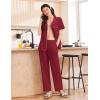 imageEkouaer Womens Cotton Pajamas Set Short Sleeve Button Down Pjs 2 Piece Soft Sleepwear with Long Pants Lounge SetWine Red