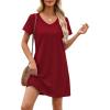imageEkouaer Cotton Nightgowns for Women Short Sleeve Womens Nightgown V Neck Sleep Shirts for Women Soft Sleepwear SXXXLWine Red