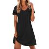 imageEkouaer Nightgowns for Women Short Sleeve Sleep Shirts Pleated Night Dress V Neck Night Shirts Soft House DressBlack