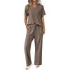 imageEkouaer Pajamas for Women Set 2 Piece Short Sleeve Tops with Long Pants V Neck Soft Pjs Casual Lounge Set with PocketsBrown