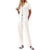imageEkouaer Womens Cotton Pajamas Set Short Sleeve Button Down Pjs 2 Piece Soft Sleepwear with Long Pants Lounge SetWhite
