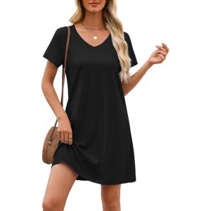 imageEkouaer Cotton Nightgowns for Women Short Sleeve Womens Nightgown V Neck Sleep Shirts for Women Soft Sleepwear SXXXLBlack