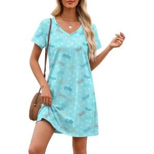 imageEkouaer Cotton Nightgowns for Women Short Sleeve Womens Nightgown V Neck Sleep Shirts for Women Soft Sleepwear SXXXLBlue Butterfly