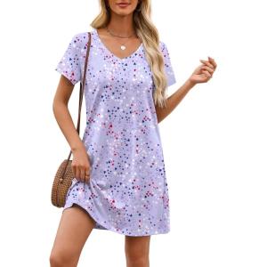 imageEkouaer Cotton Nightgowns for Women Short Sleeve Womens Nightgown V Neck Sleep Shirts for Women Soft Sleepwear SXXXLHeart Print Purple