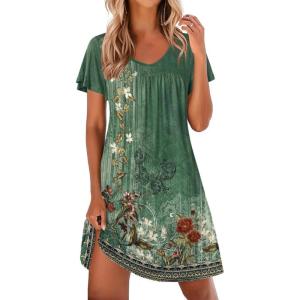 imageEkouaer Nightgowns for Women Short Sleeve Sleep Shirts Pleated Night Dress V Neck Night Shirts Soft House DressGreen Floral