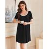 imageEkouaer Nightgowns for Women Pleated Sleep Shirts Short Sleeve Night Shirts Lace Trim Night Gown Ladies Sleep DressBlack