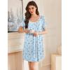 imageEkouaer Nightgowns for Women Pleated Sleep Shirts Short Sleeve Night Shirts Lace Trim Night Gown Ladies Sleep DressFloral Blue