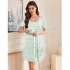 imageEkouaer Nightgowns for Women Pleated Sleep Shirts Short Sleeve Night Shirts Lace Trim Night Gown Ladies Sleep DressFloral Light Green