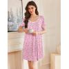 imageEkouaer Nightgowns for Women Pleated Sleep Shirts Short Sleeve Night Shirts Lace Trim Night Gown Ladies Sleep DressFloral Pink