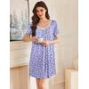 imageEkouaer Nightgowns for Women Pleated Sleep Shirts Short Sleeve Night Shirts Lace Trim Night Gown Ladies Sleep DressFloral Purple
