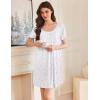 imageEkouaer Nightgowns for Women Pleated Sleep Shirts Short Sleeve Night Shirts Lace Trim Night Gown Ladies Sleep DressFloral White