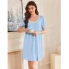 imageEkouaer Nightgowns for Women Pleated Sleep Shirts Short Sleeve Night Shirts Lace Trim Night Gown Ladies Sleep DressLight Blue