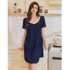 imageEkouaer Nightgowns for Women Pleated Sleep Shirts Short Sleeve Night Shirts Lace Trim Night Gown Ladies Sleep DressNavy Blue