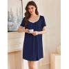 imageEkouaer Nightgowns for Women Pleated Sleep Shirts Short Sleeve Night Shirts Lace Trim Night Gown Ladies Sleep DressNavy Blue