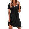 imageEkouaer Nightgowns for Women Pleated Sleep Shirts Short Sleeve Night Shirts Lace Trim Night Gown Ladies Sleep DressBlack