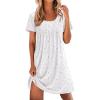imageEkouaer Nightgowns for Women Pleated Sleep Shirts Short Sleeve Night Shirts Lace Trim Night Gown Ladies Sleep DressFloral White