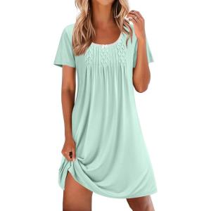 imageEkouaer Nightgowns for Women Pleated Sleep Shirts Short Sleeve Night Shirts Lace Trim Night Gown Ladies Sleep DressLight Green