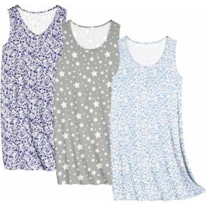 imageEkouaer 3 Pack Nightgowns for Women Sleeveless Sleepwear Button Down Nightshirt Wide Strap Tank Sleep Shirt S3XLBlue Leopardpurple Printpentagram