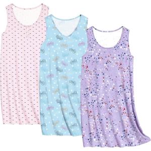 imageEkouaer 3 Pack Nightgowns for Women Sleeveless Sleepwear Button Down Nightshirt Wide Strap Tank Sleep Shirt S3XLButterflyheartspink Print
