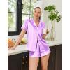 imageEkouaer Womens Silk Satin Pajamas Set Short Sleeve Sleepwear Button Down Top and Shorts Loungewear 2 Piece Pjs Set SXXLLilac