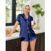 imageEkouaer Womens Silk Satin Pajamas Set Short Sleeve Sleepwear Button Down Top and Shorts Loungewear 2 Piece Pjs Set SXXLNavy Blue