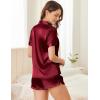 imageEkouaer Womens Silk Satin Pajamas Set Short Sleeve Sleepwear Button Down Top and Shorts Loungewear 2 Piece Pjs Set SXXLWine Red
