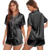 imageEkouaer Womens Silk Satin Pajamas Set Short Sleeve Sleepwear Button Down Top and Shorts Loungewear 2 Piece Pjs Set SXXLBlack