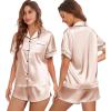 imageEkouaer Womens Silk Satin Pajamas Set Short Sleeve Sleepwear Button Down Top and Shorts Loungewear 2 Piece Pjs Set SXXLChampagne