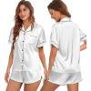 imageEkouaer Womens Silk Satin Pajamas Set Short Sleeve Sleepwear Button Down Top and Shorts Loungewear 2 Piece Pjs Set SXXLWhite
