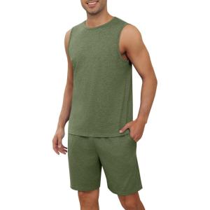 imageEkouaer Mens Pajamas Set Workout Tank Top Pjs Sets with Shorts 2 Piece Soft Sleeveless Casual Shirts Loungewear Sets SXXLArmy Green