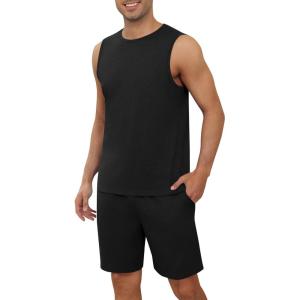 imageEkouaer Mens Pajamas Set Workout Tank Top Pjs Sets with Shorts 2 Piece Soft Sleeveless Casual Shirts Loungewear Sets SXXLBlack