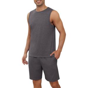 imageEkouaer Mens Pajamas Set Workout Tank Top Pjs Sets with Shorts 2 Piece Soft Sleeveless Casual Shirts Loungewear Sets SXXLDark Flower Grey